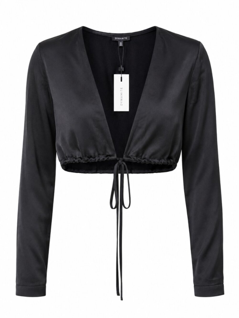 NWT Dynamite Satin Black Wraparound Tie Blouse Size M